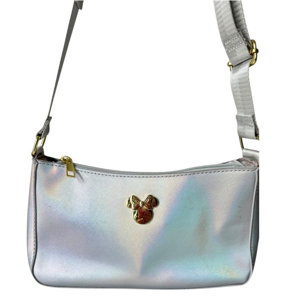 Disney 100th Minnie Mouse Pearl Iridescent Shoulder Bag Holographic Silver